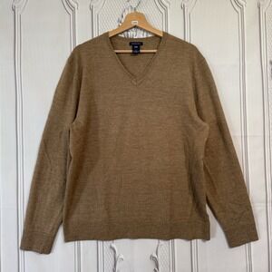 GAP Men's Sweater Tan 100% Merino Wool V-Neck Long Sleeves Pullover Size L